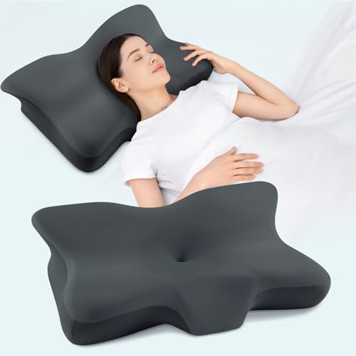 Silkena Cuscino Memory Foam,Cuscino Cervicale per Dormire,Cuscino Antirussamento,Adatto a Chi Dorme sul Fianco,Sulla Schiena o Sullo Stomaco,Federa Rimovibile (Grigio Scuro, 64 x 41 x 11cm)