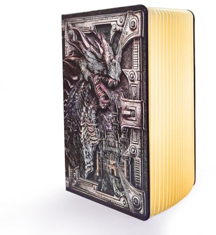 QXMGCBOK Drachenbuch-Licht für Fantasy-Dekor – LED-Schreibtischlampe mit 3 Farben, Vintage-Nachtlicht zum Lesen, einzigartige Geschenke für Buchliebhaber