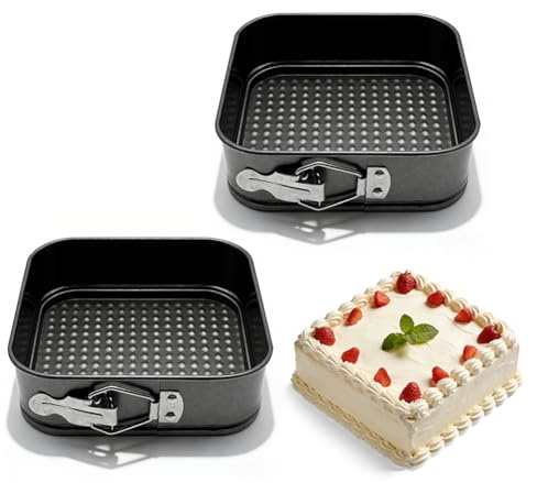 LUPATDY Pack of 2 Springform Cake Tins Square 15 cm, Small Baking Mould with Non-Stick Coating, Cake Mould with Flat Base, Small Cake Baking Moulds with Flat Base, Cake Mould for Cake Baking, Black