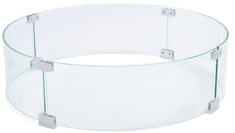 Windschutz für Feuerstelle, gehärtetes Glas, rund, klarer Flammenschutz, Windschutzscheibe für Feuerstelle im Freien, 650 mm Durchmesser, 6 mm Dicke, 4 Platten, Halterungen aus