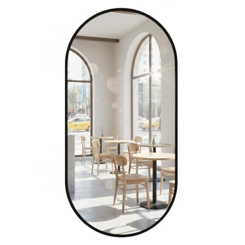 MAT-HAUS Furniture and home decor Ovaler Wandspiegel Schwarz 80 x 40 cm, Badspiegel mit Metallrahmen, moderner Spiegel für Bad, Flur, Schlafzimmer, Wohnzimmer, Wandmontage