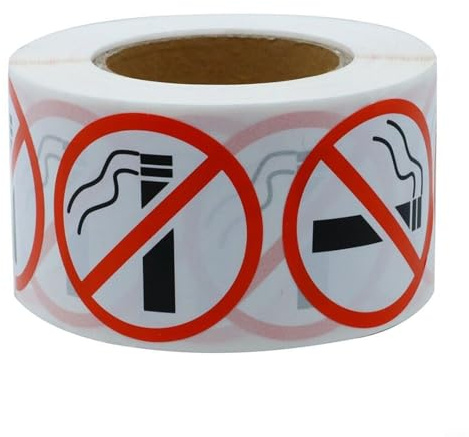 Nexbrill No Stickers 500 Stück Rolle runde Etiketten für Restaurant Bus Shop Easy Peel Paper Decals 2,5 cm Durchmesser rauchfreie Zone Schild