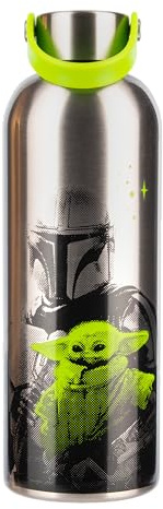 Star Wars Grogu Metal Water Bottle - Officially Licensed Star Wars Product | 500ml Insulated Bottle • Keeps Drinks Hot Or Cold • Carry Loop Lid • Portable Design • Star Wars Fan Gift