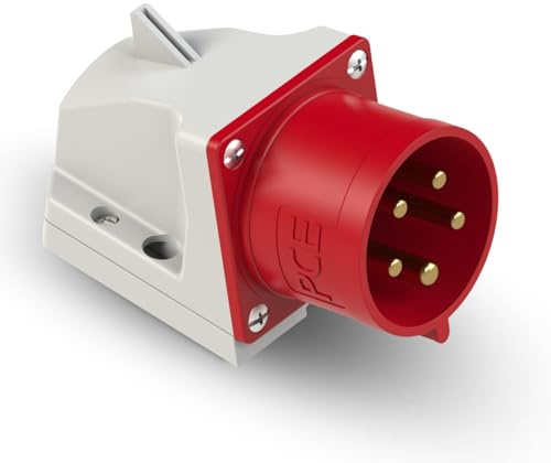 PCE 525-6 CEE-Wandgerätestecker 32A 5p 6h IP44 - Abgewinkelter Stecker | 5-poliger Starkstrom-Aufbaugerätestecker aus PA6 für Wandmontage, Spritzwassergeschützt, Industrie & Baustelle