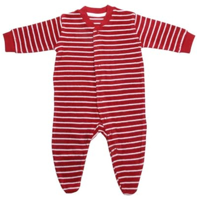 Living Crafts - BEE | Schlafanzug - Warmes weiches Frottee, mit Füßchen, durchgehende Knopfleiste, Rippbündchen, Chrom- und Nickelfreie Druckknöpfe (86, Cherry/White Striped)