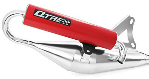 Tecnigas Q-Tre chrom/rot, Tuning Sport Auspuff kompatibel mit Motard 50, Sportcity, One, Street (2-Takt) / kompatibel mit Boulevard, Bullet, Atlantis (
