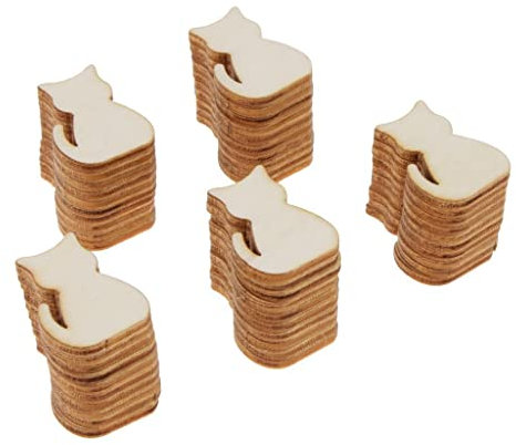 Perfeclan 50 Stück Holzscheiben Osterdeko Streudeko zum Basteln DIY für Scrapbooking Baumschmuck Hochzeitsdeko Tischdeko Weihnachten Geburtstag Party Zubehör Geschenkanhänger, Mini Katze