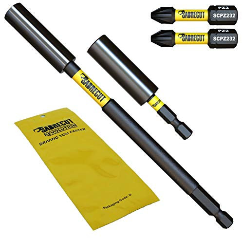 4 pezzi SabreCut SCRK1 Portainserti magnetici professionali da 60 mm e 152 mm con 2 punte a percussione per cacciavite PZ2 da 32 mm compatibili con Dewalt, Milwaukee, Makita, Bosch e altri