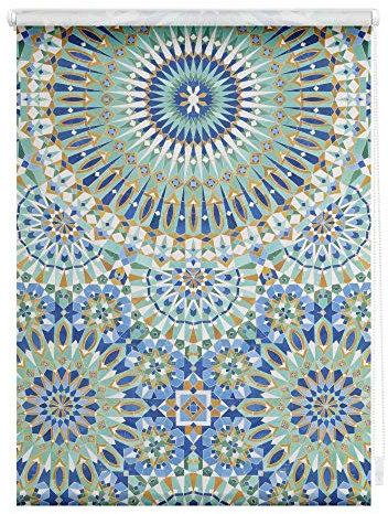 Lichtblick Klemmfix Tageslicht-Rollo mit Motiv, ohne Bohren, Blickdicht, Seitenzugrollo, Made in Germany, Orientalische Muster - Blau Grün 70 cm x 150 cm (B x L)