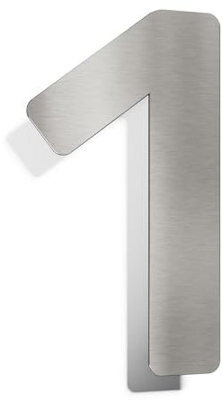 Edelstahl Hausnummer 1 - massiv, wetterfest & rostfrei - 14 cm groß - mit Befestigungsmaterial - Design Hausnummern-Schild gebürstet N-01-1-E