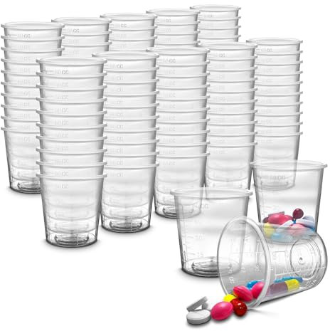 RE-GEN Lot de 100 gobelets gradués transparents réutilisables de 60 ml – Idéal pour la médecine, la cuisine, la restauration, le laboratoire médical, la maison