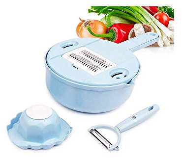 AIKENR Vegetable Choppers, 12 in 1 Slicer Multi-Function Food Cutter with 6 Interchangeable Stainless Steel Blades