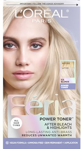 L’Oreal Paris Feria Long-Lasting Anti Brass Power Hair Toner, Ammonia Free Demi Permanent Hair Color, Ice Blonde Hair Toner, 1 Application