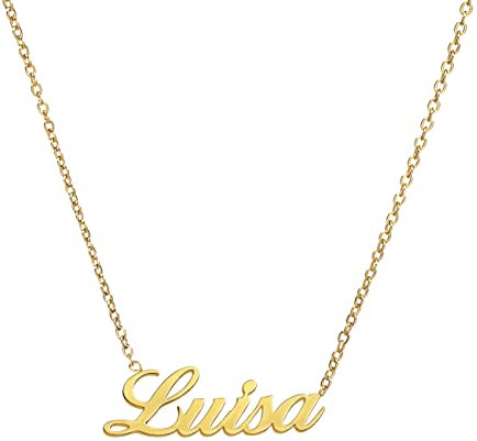 ANDANTE Premium Collection - Namenskette Luisa 14K Gold Edelstahl Halskette Personalisierte Kette mit Namen - längenverstellbar 43 cm - 48 cm