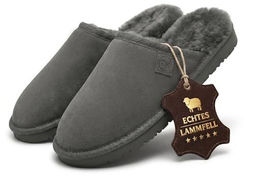 Rohn Moden Men's Sheepskin Slippers Loisl Premium Quality, Warm and Luxurious Footwear Genuine Sheepskin fur - Size 10.5, Grey