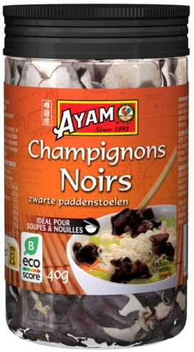 Ayam Champignons Noirs, 100% Ingrédients Naturels, Champignons Déshydratés, Saveurs d'Asie, Pour soupe et nouilles, Sans Gluten, Sans Conservateurs ni Additifs - 40g - 1pc
