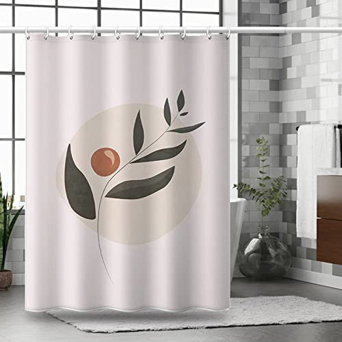 3D Duschvorhang, Duschvorhang Stoff Beige Orange Grau Anlage Polyestergewebe für Badezimmer Duschen und Badewannen 150X200cm