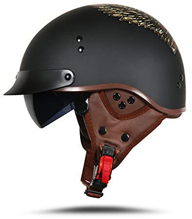 BOSERMEM Motorradhelm Mit Schutzbrille DOT/ECE-Zugelassen, Jethelm Roller-Helm Scooter-Helm Moped Mofa-Helm Chopper Vintage(Freiheitsflügel, XL 61-62cm), (T535)
