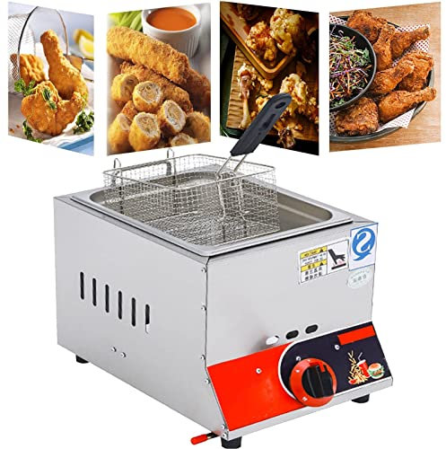 Freidora YXZN Industrial Profesional con Canasta y Tapa, Freidora de Acero Inoxidable para Encimera, para Restaurante y Uso Doméstico