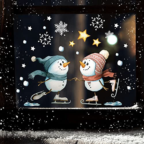 Fensterbild Weihnachtsdeko Weihnachten Schneemann Schlittschuhe Schneeflocken Sterne wiederverwendbar Winter Fensterdeko Fensterbilder Kinder Zimmer bf188 ilka parey wandtattoo-welt®