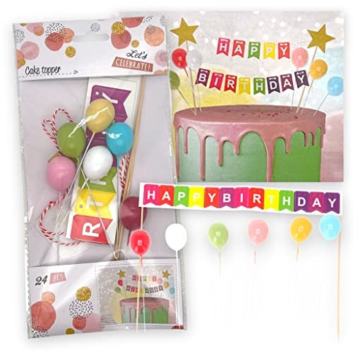 Set Cake Topper Tortendeko Kuchendeko Cupcake-Deko Happy Birthday Tortendekoration für Geburtstag Kuchendekoration Kuchenaufstecker Tortenaufsatz (24-tlg Birthday Balloons)
