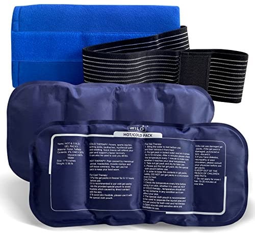 WILD+ Ice Packs for Injuries Reusable -3 Pieces Set- Hot & Cold Gel Ice Pack Adjustable Sports Compress Cold Packs Wrap, Therapy Relief for Knees, Back, Arms and Legs Pain, Muscle/Sprain/Swollen