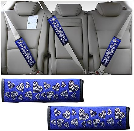 JNNJ 2er Pack Sicherheitsgurt Abdeckung für Frauen, Strass Kristall Glitzer Sicherheitsgurt Leder Schulterpolster, Auto Dekor Zubehö, für Frauen & Männer(Blau)