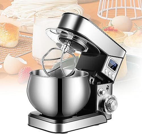 5.5l Capacity Lightweight & Powerful Mixer,6-Speed Kitchen Food Stand Mixer with Timer,600w Cream Egg Whisk Splash-Proof (Color : Stainless steels, Size : 220V)