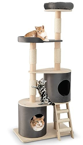 GYMAX Tiragraffi per Gatti, 68 x 39 x 161 cm, Carico 20 kg, Tronchi in Sisal, Cuscino Rimovibile Lavabile, Ideale per Gatti Grandi Adulti (Stile 5)