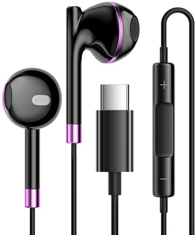 Vunake Écouteurs USB C pour Samsung A53 A33 A54 A34 S23 FE S21,Écouteurs Intra Auriculaires USB Type C en Tressé Oreillettes Filaires Anti-Bruit Casque avec Micro pour Mi 12T Pixel 6a 7a