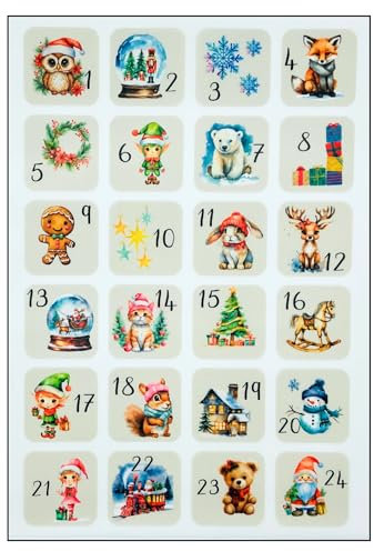 Iron-On Transfer Set, Advent Calendar Numbers, DIN A4, for Filling on Textiles, for Advent Calendar 2023, Various Designs, Children, Adults (Design 1)