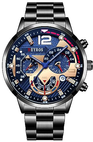 Silverora Herrenuhren Kalender Uhr Herren- Analoge Quarz Armbanduhr mit Leuchtzeiger Dreidimensionales Multi Zifferblatt Armbanduhren mit Werkzeug Geschenke für Männer Blau