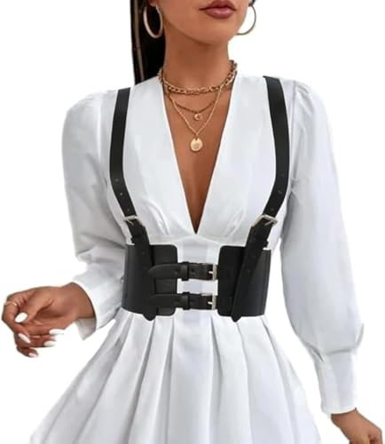 Bcenoilua Damen Gürtel Punk PU Leder Unterbrustkorsett Gürtel Gothic Verstellbare Körper Taillengürtel Mode Steampunk Korsett Taille Gürte für Cosplay Halloween Party Outfit Kostüm