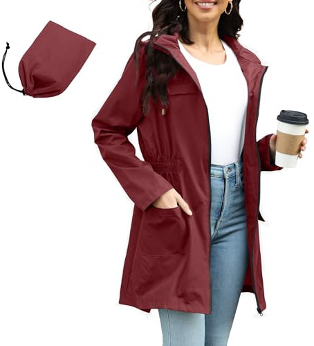 PONCEAU Damen Wasserdicht Regenjacke Windbreaker Regenjacke Lang damen Leichte Jacke übergangsjacke Lang zum Wandern Reisen Treking Fahrrad