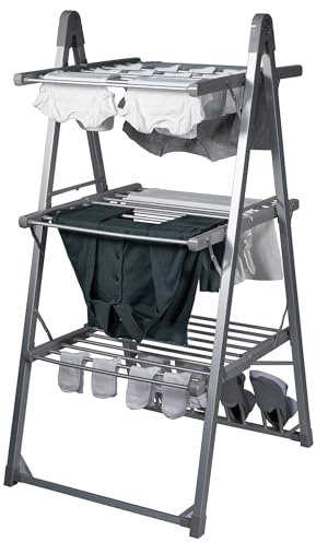 Abode Heated Electric Clothes Dryer 3 Tier Adjustable Clothes Airer Foldable Wings & Protective Cover, Aluminium Drying Rack, Energy Efficient, Garment Dryer for Indoor, AECRD2002 (3 Tier Drying Rack)