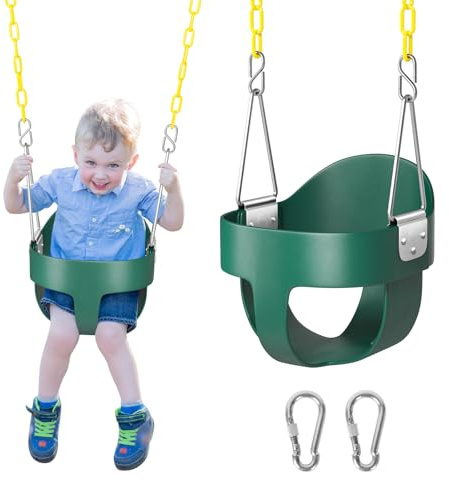 DECORLIFE Toddler Swing, Baby Swing Outdoor –High Back Full Bucket Swing Set, 330lb Capacity, Safety Design, Plastic-Coated Chains and Quick-Snap Carabiners for Backyard, Playground