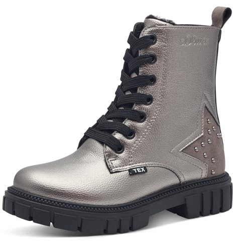 s.Oliver Mädchen Winterstiefeletten zum Schnüren Gefüttert Wasserabweisend, Silber (Pewter), 35 EU
