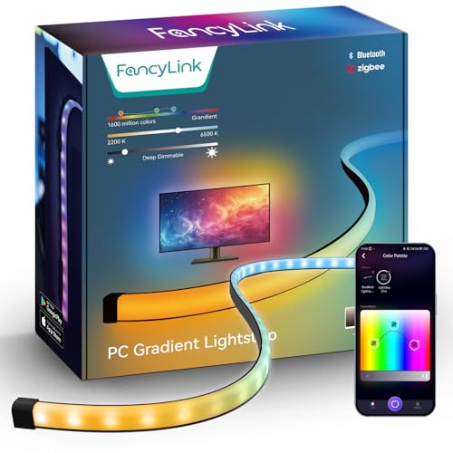 Fancylink Zigbee 3.0 Gradient Light Strip, 24-27 Monitor, Dongle Required | PC monitor backlight for 24-27-inch screens with immersive gradient lighting; requires a compatible USB Sync Dongle.