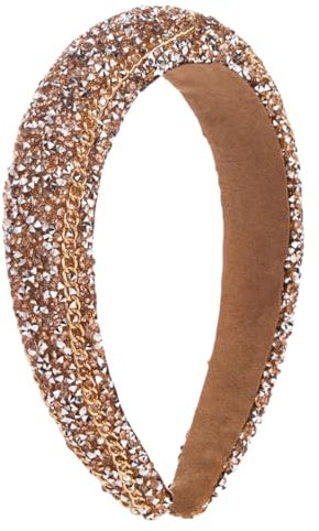scicent Stirnband Kristall Strass Glänzend Haarband mit Kette Mode Haarreif Damen Dickes Gepolstert Headband Delicate Haar Accessoires für Frauen und Mädchen (Kaffee) 26910