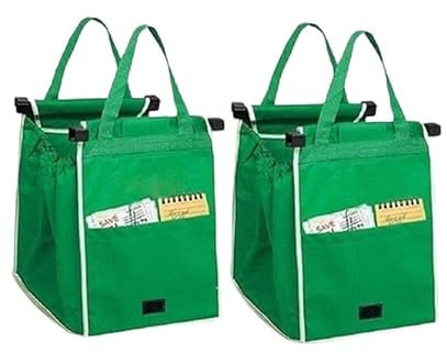 Set of 2 Heavy Duty Reusable Supermarket Shopping Large Trolley Cart Basket Bag