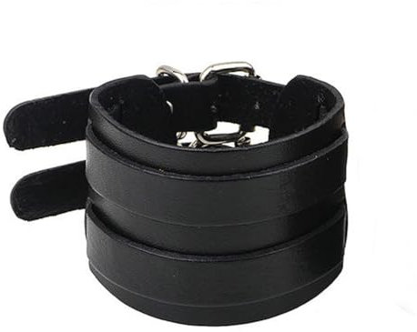 keland Wikinger Leder Armband Manschetten Lederarmband Armreif Leather Bracelet für Damen Herren (C-Schwarz)