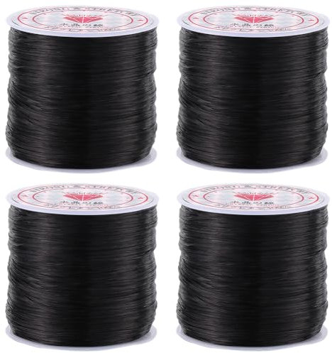SUNNYCLUE 240m 4 Rolls 0.8mm Black Stretchy Bracelet String Elastic Bead Cord Crystal Beading Thread Spandex Strings Seed Beaded Cords for Jewelry Making Beading Supplies DIY Bracelets Necklaces Craft