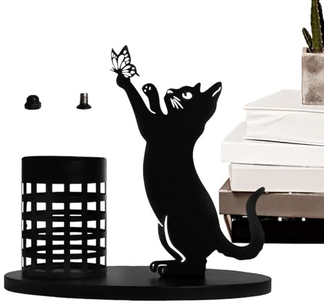 Porte-stylo | Porte-stylo de bureau en forme de chat noir mignon | Pot à crayons noir moderne élégant pour chat accessoire de bureau porte-stylo pour chat, décoration d'intérieur pour les amoureux des