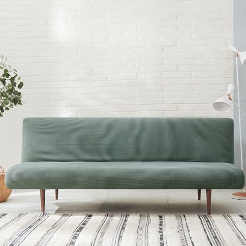 Hixingo Sofa Überzug Ohne Armlehnen, Anti-Rutsch Armloser Sofabezug Kleines Gitter Couch Überzug, Elastischer Sofabettbezug (3 Sitzer,Grau Grün)