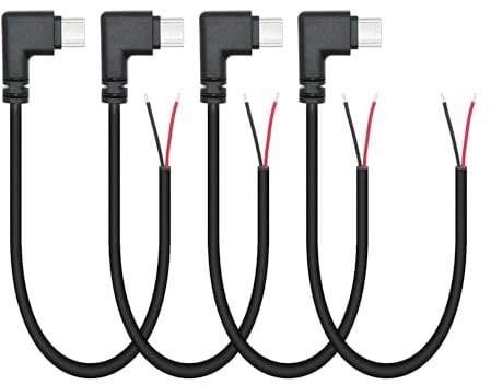4Pcs Right Angle USB C to 2 Pin Bare Wire Open End Wire 25cm/9in, 90 Degree USB Type C Male Plug Pigtail Power Cable 22AWG 5V/3A, for USB C Equipment Installed or Replacement Repair DIY Cable