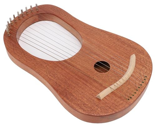 Arpa a Lira a 10 Corde, Chiave per Accordatura per Arpa Okoume Portatile di Dimensioni Ridotte, Scala di Do Maggiore, per Principianti, Studenti, Bambini e Amanti della Musica