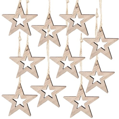 Logbuch-Verlag Sterne Anhänger aus Holz Holzstern zum Aufhängen Stern Silhouette naturfarben Weihnachten Deko Christbaumanhänger 10 cm