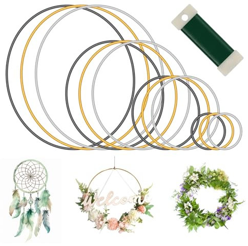 12 Stück Metallringe Zum Basteln, Dekorative Makramee Ring, Drahtring Zum Basteln DIY Ring Traumfänger, 5/10/15/20 cm Dekoring Zum Hängen Für Hochzeiten Weihnachten (Schwarz/Gold/Silber)