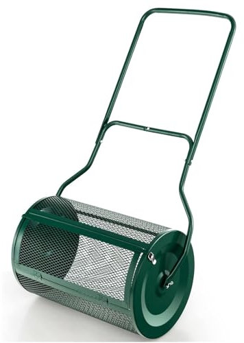 Gr8 Garden 76 Litre Heavy Duty Metal Garden Grass Lawn Compost Spreader Manure Peat Moss Sand Roller Top Soil Fertiliser Rolling Barrel Drum Frame