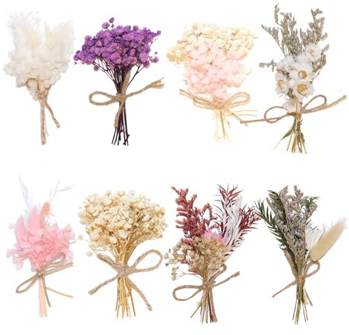 SURALIN Set di 8 Mazzi di Fiori Secchi Piccoli, Fiori Secchi Decorativi Mini Fiori Secchi Bouquet Fiori Secchi Adatti per Feste di Compleanno Matrimoni